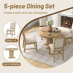 Ensemble de salle à manger 5 pièces de style ferme pour 4 personnes, comprenant une table à manger ronde extensible en bois massif et 4 chaises rembourrées pour la cuisine