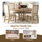 Ensemble de salle à manger 5 pièces de style ferme pour 4 personnes, comprenant une table à manger ronde extensible en bois massif et 4 chaises rembourrées pour la cuisine