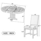 Ensemble de salle à manger 5 pièces de style ferme pour 4 personnes, comprenant une table à manger ronde extensible en bois massif et 4 chaises rembourrées pour la cuisine