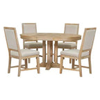 Ensemble de salle à manger 5 pièces de style ferme pour 4 personnes, comprenant une table à manger ronde extensible en bois massif et 4 chaises rembourrées pour la cuisine