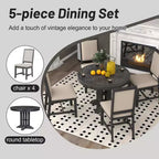 Ensemble de salle à manger 5 pièces de style ferme pour 4 personnes, comprenant une table à manger ronde extensible en bois massif et 4 chaises rembourrées pour la cuisine