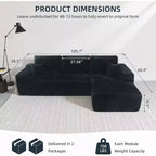 MooxvMoo 105 Canapé d'angle modulable avec coussin décoratif et assise profonde pour salon, canapé en peluche confortable en forme de L avec méridienne, aucun assemblage requis, noir