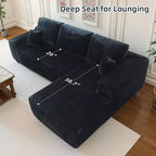 MooxvMoo 105 Canapé d'angle modulable avec coussin décoratif et assise profonde pour salon, canapé en peluche confortable en forme de L avec méridienne, aucun assemblage requis, noir