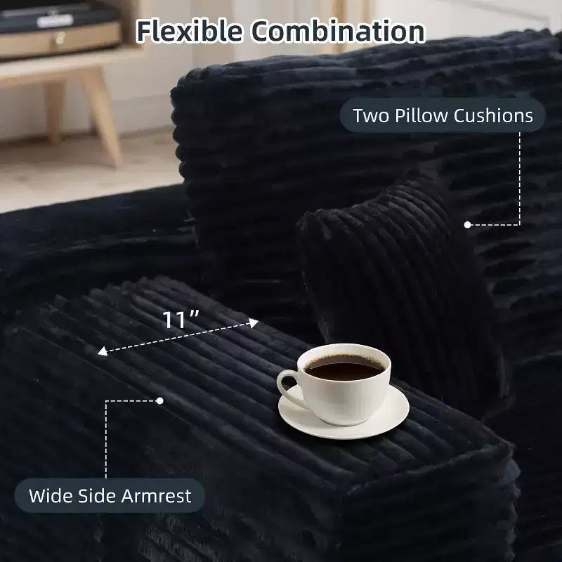 MooxvMoo 105 Canapé d'angle modulable avec coussin décoratif et assise profonde pour salon, canapé en peluche confortable en forme de L avec méridienne, aucun assemblage requis, noir