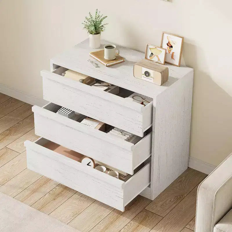 Commode de rangement moderne à 4 tiroirs – Chiffonnier compact en bois pour salle à manger ou chambre, organisateur vertical en blanc ou chêne naturel