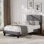 Cadre de lit GustoWave pour lit double/grand lit/très grand lit avec tête de lit rembourrée - Lit plateforme gris avec lattes en bois