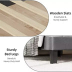 Cadre de lit GustoWave pour lit double/grand lit/très grand lit avec tête de lit rembourrée - Lit plateforme gris avec lattes en bois