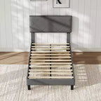Cadre de lit GustoWave pour lit double/grand lit/très grand lit avec tête de lit rembourrée - Lit plateforme gris avec lattes en bois