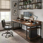 MAYEERTY 78.7 Two Person Computer Desk, Office Table with Monitor Stand and 4 Open Shelves