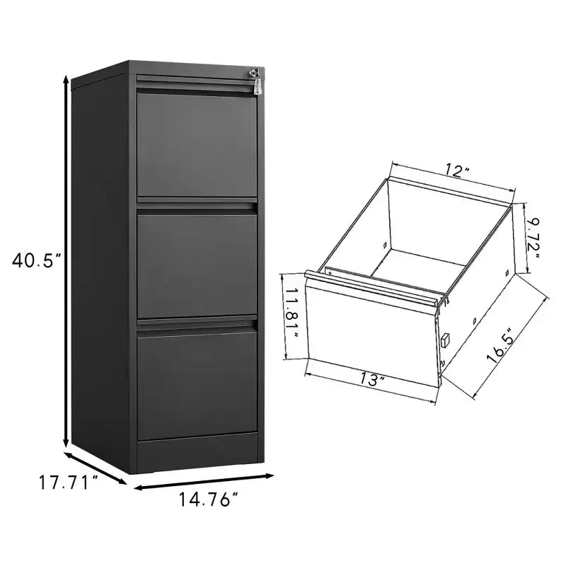 Classeur métallique robuste et verrouillable à 3 tiroirs – Organiseur de dossiers vertical sécurisé en acier pour documents, format lettre et légal – Rangement peu encombrant pour la maison et le bureau