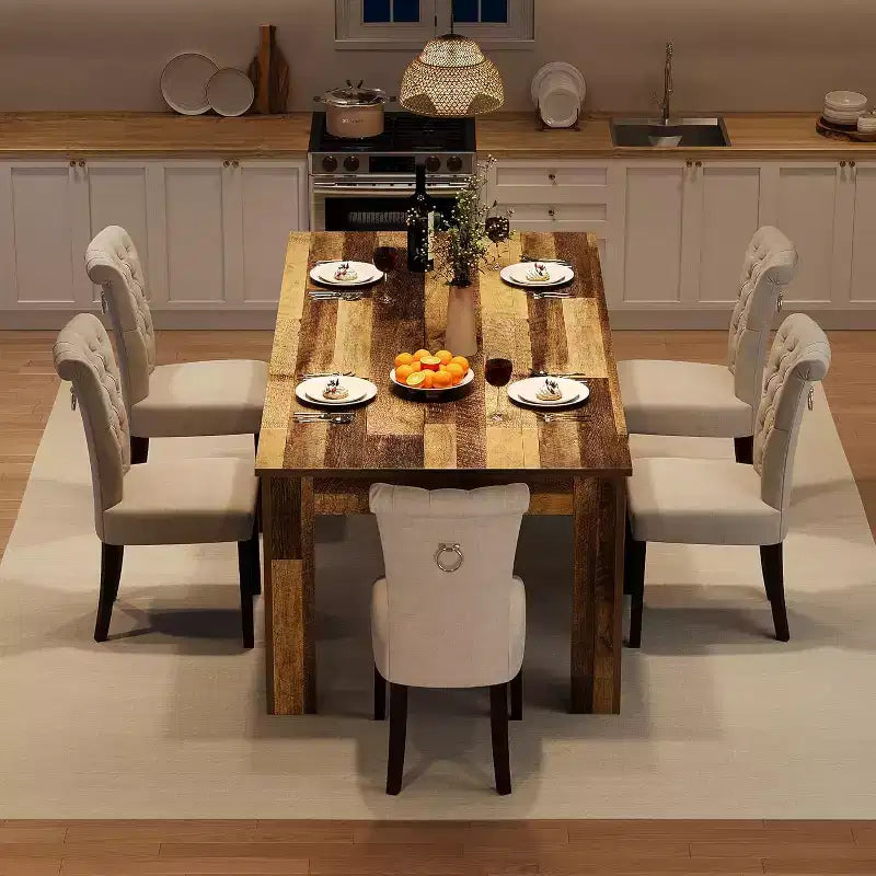 Acekool 71 Table à Manger Rectangulaire pour 6-8 Personnes, Table en Bois de Style Ferme avec Pieds Triangulaires, pour Salle à Manger ou Appartement