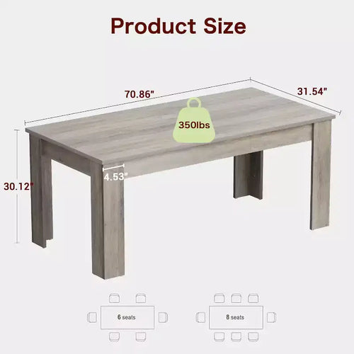 Acekool 71 Table à Manger Rectangulaire pour 6-8 Personnes, Table en Bois de Style Ferme avec Pieds Triangulaires, pour Salle à Manger ou Appartement