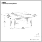 Table à manger extensible rectangulaire Tierney 66-84 pouces x 40 pouces style moderne du milieu du siècle