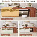 Table basse extensible Lantine avec 2 tiroirs de rangement, table de salon réversible avec étagères et plateau réglable (longueur réglable de 109 à 190 cm)
