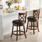 Costway Lot de 2 tabourets de bar hauteur comptoir 66 cm avec cadre en bois d'hévéa et assise rembourrée