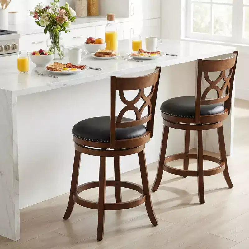 Costway Lot de 2 tabourets de bar hauteur comptoir 66 cm avec cadre en bois d'hévéa et assise rembourrée