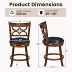 Costway Lot de 2 tabourets de bar hauteur comptoir 66 cm avec cadre en bois d'hévéa et assise rembourrée