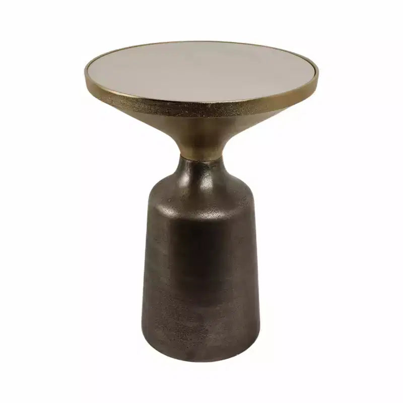 Table d'appoint, table de chevet ou petite table de nuit remarquable pour la décoration intérieure - Table d'appoint bicolore en métal avec plateau en marbre pour petits espaces