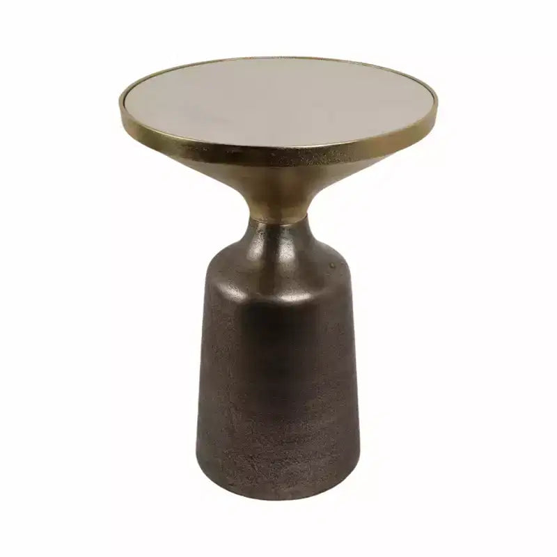 Table d'appoint, table de chevet ou petite table de nuit remarquable pour la décoration intérieure - Table d'appoint bicolore en métal avec plateau en marbre pour petits espaces