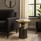 Table d'appoint, table de chevet ou petite table de nuit remarquable pour la décoration intérieure - Table d'appoint bicolore en métal avec plateau en marbre pour petits espaces