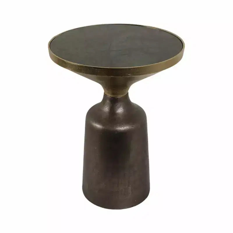 Table d'appoint, table de chevet ou petite table de nuit remarquable pour la décoration intérieure - Table d'appoint bicolore en métal avec plateau en marbre pour petits espaces