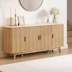 Dyonery 69 Buffet bahut cannelé moderne - Rangement à 4 portes avec étagères réglables, crédence élégante pour salle à manger
