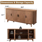 Dyonery 69 Buffet bahut cannelé moderne - Rangement à 4 portes avec étagères réglables, crédence élégante pour salle à manger