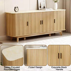 Dyonery 69 Buffet bahut cannelé moderne - Rangement à 4 portes avec étagères réglables, crédence élégante pour salle à manger