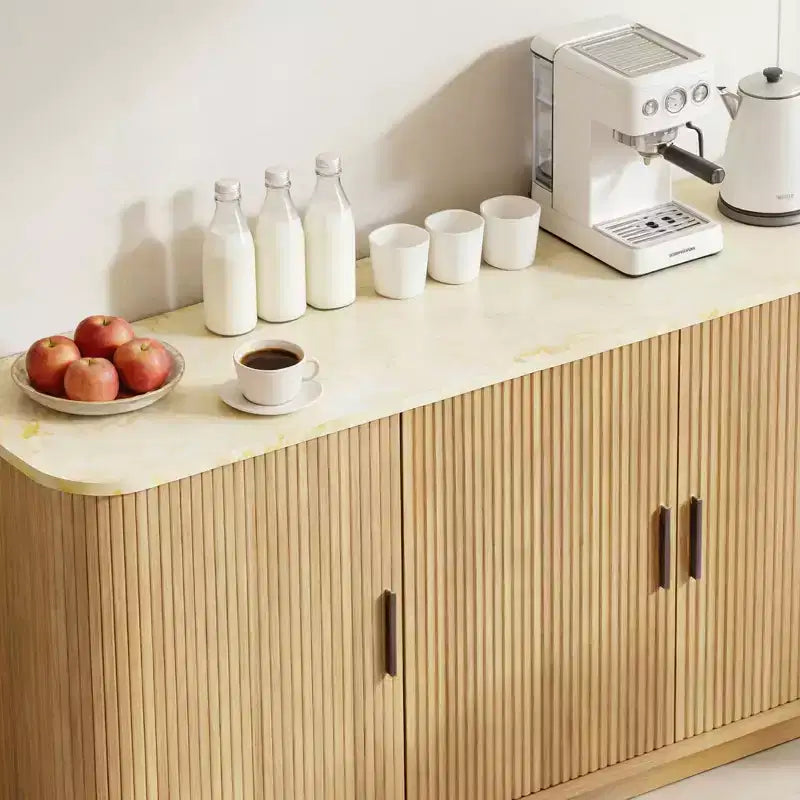Dyonery 69 Buffet bahut cannelé moderne - Rangement à 4 portes avec étagères réglables, crédence élégante pour salle à manger