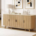 Dyonery 69 Buffet bahut cannelé moderne - Rangement à 4 portes avec étagères réglables, crédence élégante pour salle à manger