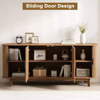 Dyonery 69 Buffet bahut cannelé moderne - Rangement à 4 portes avec étagères réglables, crédence élégante pour salle à manger