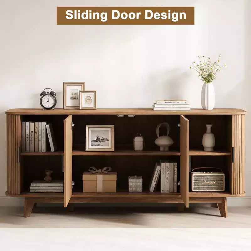 Dyonery 69 Buffet bahut cannelé moderne - Rangement à 4 portes avec étagères réglables, crédence élégante pour salle à manger