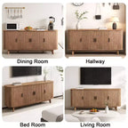 Dyonery 69 Buffet bahut cannelé moderne - Rangement à 4 portes avec étagères réglables, crédence élégante pour salle à manger