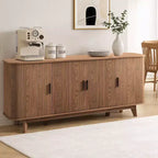 Dyonery 69 Buffet bahut cannelé moderne - Rangement à 4 portes avec étagères réglables, crédence élégante pour salle à manger