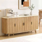 Dyonery 69 Buffet bahut cannelé moderne - Rangement à 4 portes avec étagères réglables, crédence élégante pour salle à manger