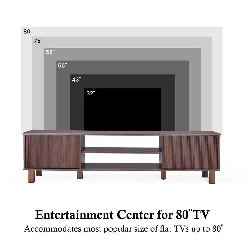 Meuble TV moderne JVNOXK63 de 63 pouces, pouvant accueillir des téléviseurs jusqu'à 70 pouces, doté d'étagères ouvertes avec espace de rangement, idéal pour les salons