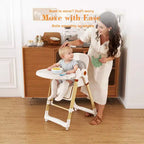 Chaise Haute Bébé/Transat Convertible JVNOXK, Pliable avec Harnais à 5 Points, Dotée de Roues Verrouillables Silencieuses et d'un Double Plateau Amovible, Blanc