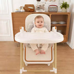 Chaise Haute Bébé/Transat Convertible JVNOXK, Pliable avec Harnais à 5 Points, Dotée de Roues Verrouillables Silencieuses et d'un Double Plateau Amovible, Blanc
