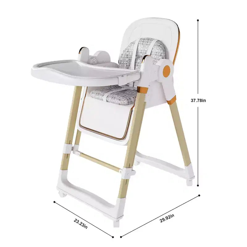 Chaise Haute Bébé/Transat Convertible JVNOXK, Pliable avec Harnais à 5 Points, Dotée de Roues Verrouillables Silencieuses et d'un Double Plateau Amovible, Blanc
