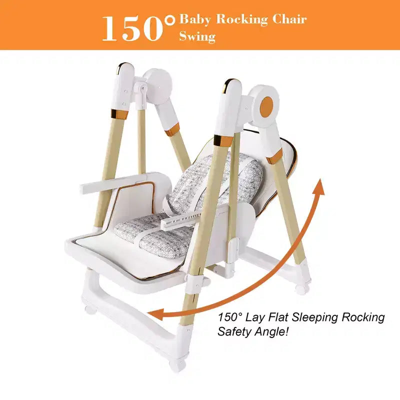 Chaise Haute Bébé/Transat Convertible JVNOXK, Pliable avec Harnais à 5 Points, Dotée de Roues Verrouillables Silencieuses et d'un Double Plateau Amovible, Blanc