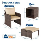 Salon de jardin 5 pièces en résine tressée – 2 fauteuils de salon avec poufs, table basse et coussins pour véranda, balcon ou terrasse