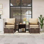 Salon de jardin 5 pièces en résine tressée – 2 fauteuils de salon avec poufs, table basse et coussins pour véranda, balcon ou terrasse
