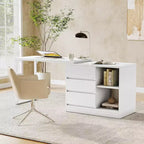 Bureau informatique Lantine de 70 pouces avec tiroirs, bureau mobile en L avec rangement, pour bureau à domicile, jeux, interchangeable gauche et droite (blanc)