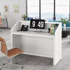 Comptoir de réception Lantine de 120 cm avec guichet, bureau d'accueil moderne avec passe-câbles pour caisse, hall, salon de beauté, bureau à domicile, blanc