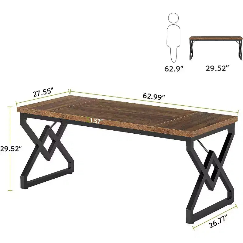 Lantine 63 W - Bureau de Direction, Poste de Travail Épaissi en Bois Ultra Robuste, Grande Table d'Étude Informatique pour Bureau à Domicile
