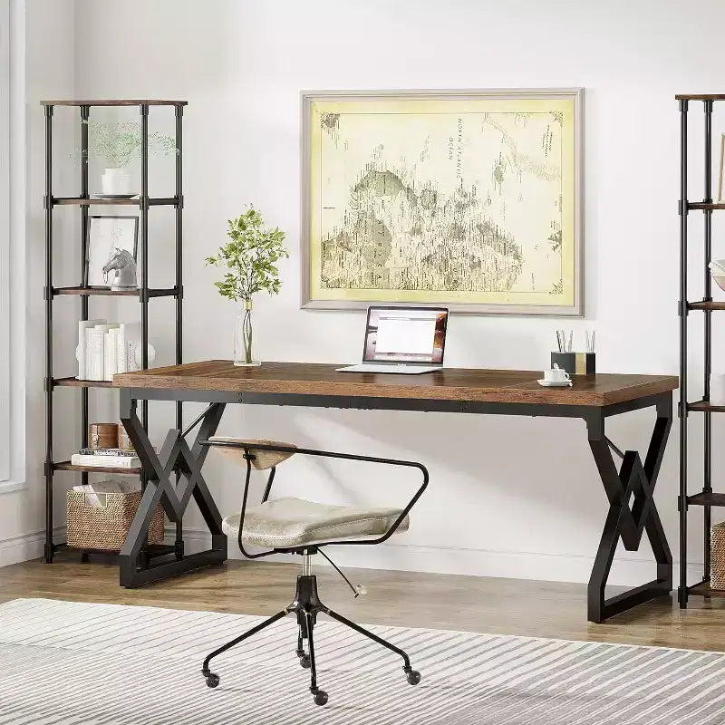 Lantine 63 W - Bureau de Direction, Poste de Travail Épaissi en Bois Ultra Robuste, Grande Table d'Étude Informatique pour Bureau à Domicile