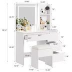 Coiffeuse avec miroir et lumières - Table de maquillage moderne avec prises, tabouret de rangement, miroir de courtoisie LED, vanités pour chambre à coucher