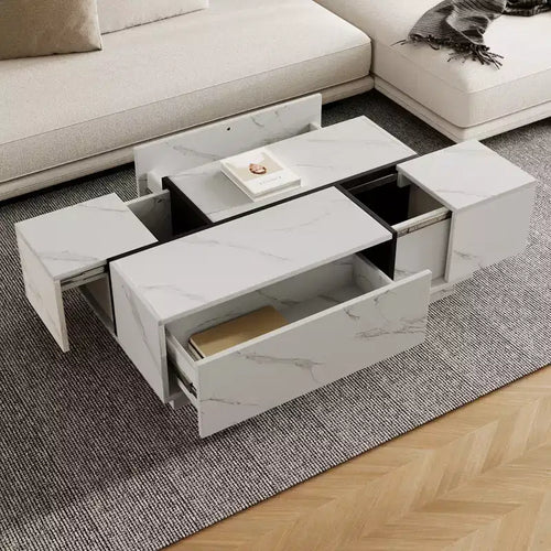 A Rectangular Sliding Top Coffee Table with 2 Drawers and 2 Hidden Storage Spaces, Suitable for the Living Room
