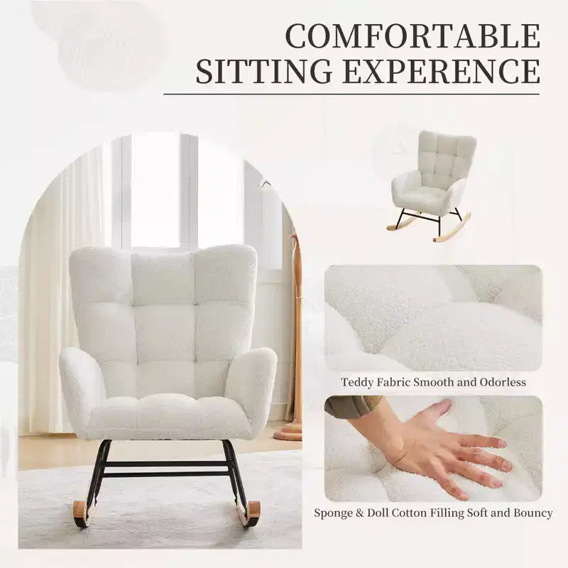 Fauteuil à bascule pour chambre d'enfant, dossier haut, accoudoirs et poches latérales, fauteuil d'appoint moderne et confortable pour chambre à coucher, salon