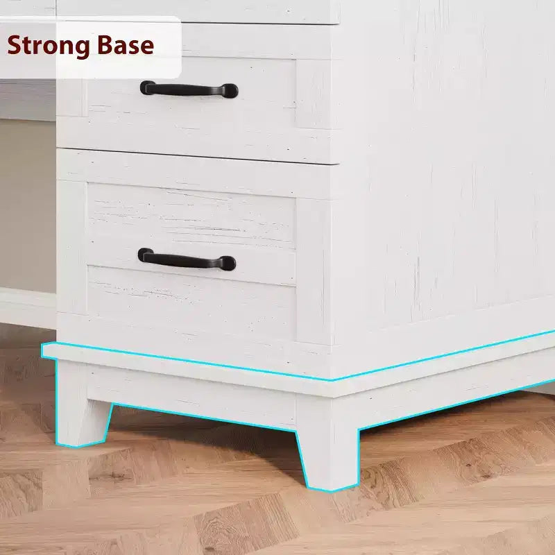Bureau de direction avec tiroirs, bureau d'ordinateur de style rustique avec station de charge, bureau d'ordinateur en bois de 136 cm avec rangement pour dossiers